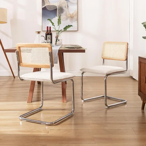 Miniatura 9 de ONEVOG Sillas de comedor de ratán con respaldo de caña y patas de metal, silla cómoda tapizada para patio, dormitorio, cocina, sala de estar, ocio
