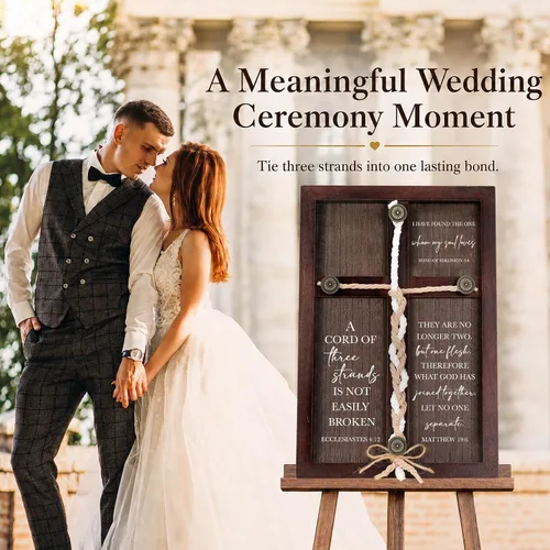 Miniatura 5 de Letrero de ceremonia de boda con un cordón de tres hebras, 15 x 10 pulgadas de cuerda de unidad de madera para boda, idea de ceremonia de unidad