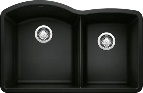 Miniatura 11 de BLANCO, Anthracite 440179 DIAMOND SILGRANIT 60/40 - Fregadero de cocina con doble cuenco con división baja, 32 x 21 pulgadas Antracita