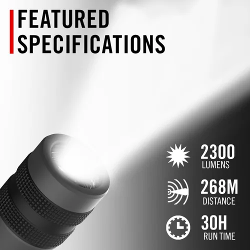 Miniatura 2 de Coast GX30 - Linterna LED de 2300 lúmenes impermeable de doble alimentación alcalina y recargable con enfoque giratorio, tapa antivuelco y mango
