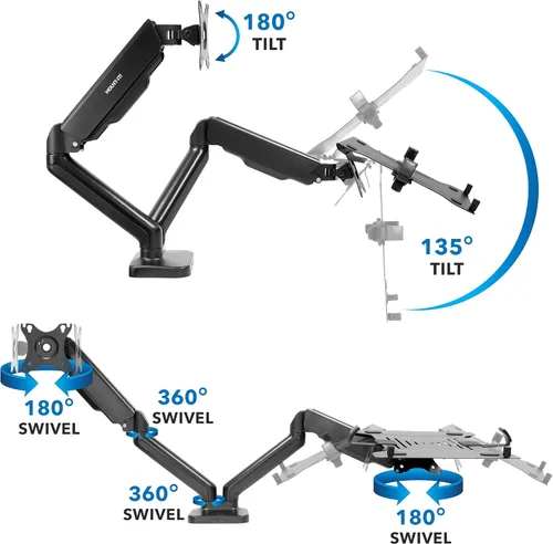 Miniatura 6 de Mount-It! Soporte de escritorio para laptop y monitor, soporte de brazo de movimiento completo, soporte ergonómico ajustable para monitor, soporte