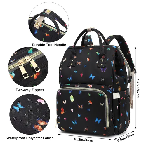 Miniatura 6 de Mochila de Pañales de Mariposa para Bebés Niñas, Mamá Bolsas Impermeables Grandes de Pañales para Mujeres