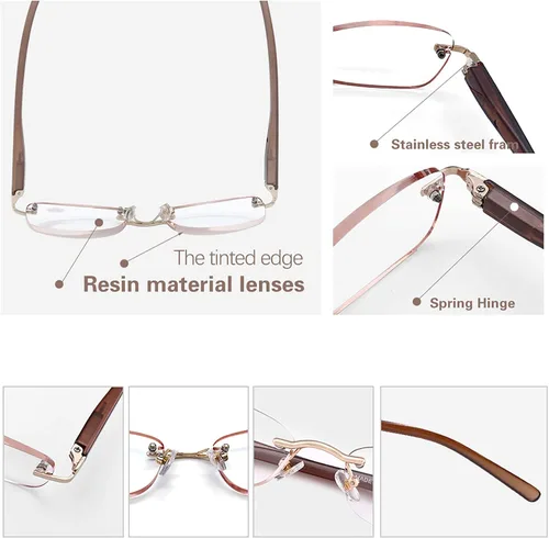 Miniatura 3 de Paquete de 3 lentes de lectura sin montura para mujer, lectores ligeros de bisagra de resorte, anteojos artísticos clásicos y elegantes con UV 400
