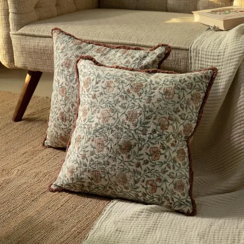 Miniatura 22 de Juego de 2 fundas de almohada decorativas de algodón indio vintage con estampado a mano (marrón ladrillo, 18 x 18 pulgadas (paquete de 2))