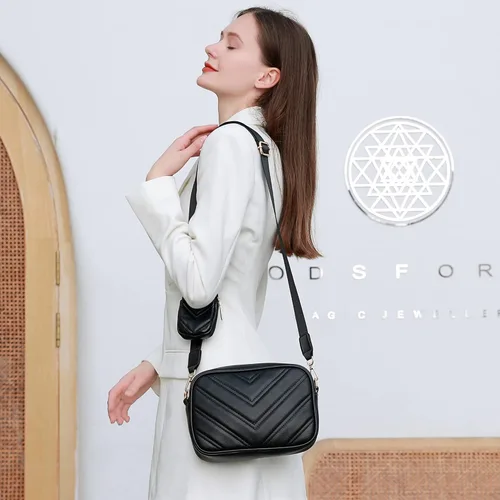 Miniatura 7 de Herald Chevron - Bolso cruzado pequeño acolchado con monedero para mujer cuadrado con cámara de fotos hombro lateral 2 tamaños