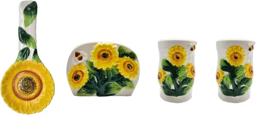 Miniatura 8 de ACK Ceramic Tuscany Roamer Rooster - Juego de 4 estufas de cerámica pintadas a mano, coctelera y salera, servilletero y soporte para cuchara, Roamer