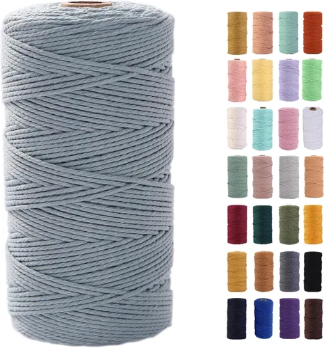 Miniatura 24 de Cordón de macramé gris rosado de 0.118 in x 109 yardas, cuerda de algodón colorido de algodón suave para colgar en la pared, colgar plantas