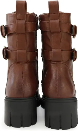 Miniatura 4 de Tobfis Botas de combate para mujer con hebilla lateral y tacón grueso, Negro, 0