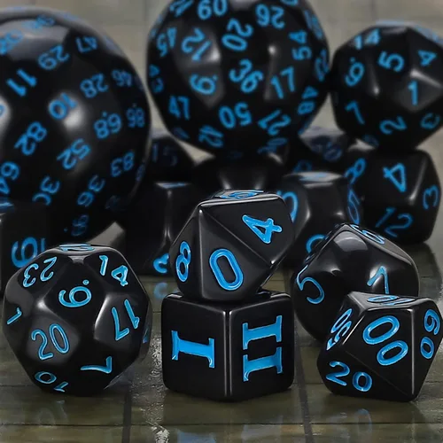 Miniatura 5 de CiaraQ DND - Juego de dados poliédricos (15 piezas) D4-D100 con bolsa de dados para juegos de mesa de rol de Calabozos y Dragones (negro y azul)
