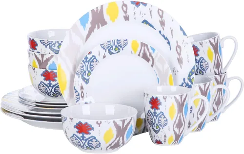 Miniatura 34 de VEWEET, Serie Fiona - Juego de vajilla de 30 piezas para 6 personas, blancos con rayas negras y grises, vajilla de porcelana de platos de postre