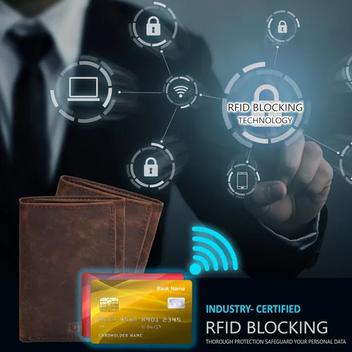 Miniatura 2 de Carteras RFID delgadas para hombre, billetera triple con bolsillo frontal de cuero genuino, Cartera RFID
