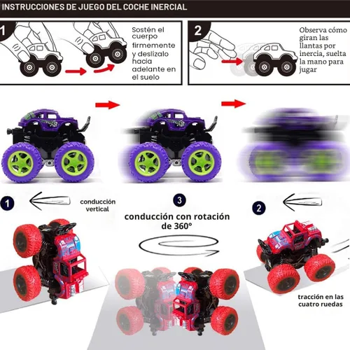 Miniatura 3 de Monster Trucks para niños, paquete de 4 vehículos de tracción para niños pequeños, rotación de 360°, 4 ruedas, autos de fricción duraderos, juguetes