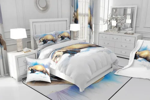 Miniatura 4 de Juego de ropa de cama de hurón Minks Comadreja Animal Funda de edredón Kawaii animales salvajes funda de edredón individual, juego de cama de Multi