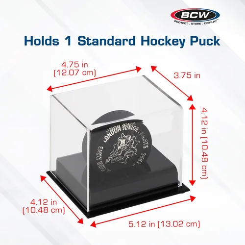 Miniatura 3 de BCW Estuche de exhibición de discos de hockey acrílico, paquete de 3, soporte de disco de lujo con base negra y cubierta transparente, perfecto