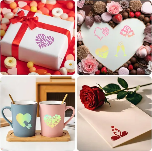 Miniatura 4 de 72 plantillas para el día de San Valentín de 3 x 3 pulgadas para pintar, diseño de corazón rojo, beso, rosa roja, flecha de Cupido, plantillas