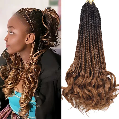 Miniatura 93 de Trenzas de ganchillo rizado francés T33, cabello pre-anillado 10 pulgadas, trenzas cortas rizadas francesas con extremos rizados, trenzas box