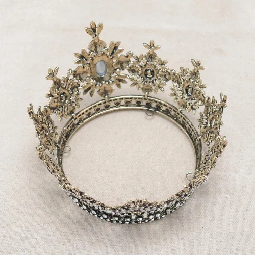 Miniatura 5 de hair jewelry crown tiaras for women European retro baroque round bridal crown ring headdress wedding accessories style atmosphere (Metal color A)