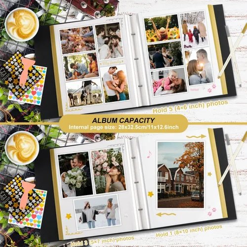 Miniatura 3 de Lanpn Álbum de fotos autoadhesivo, álbum de recortes, 80 páginas, álbumes de fotos de lino DIY páginas magnéticas adhesivas pegajosas que sostienen
