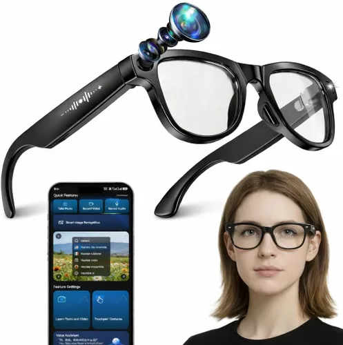 Lentes inteligentes AI con gafas de cámara 4K de 8 MP, gafas de grabación de video 2026 1200P para mujeres y hombres, traducción en tiempo real de