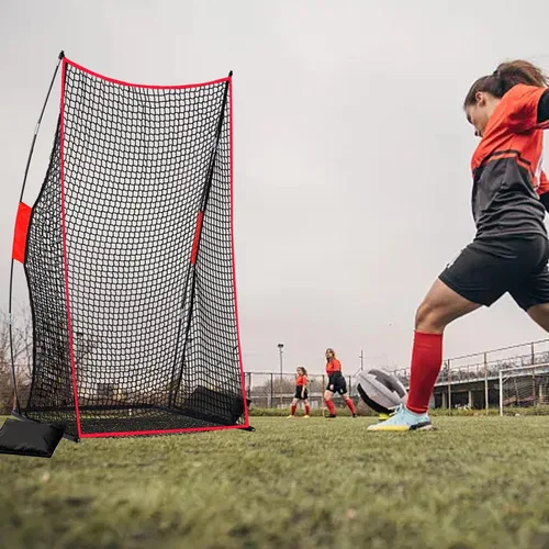 Miniatura 8 de Red de tiro de fútbol para patadas – Base de hierro resistente de 4 x 7 pies para práctica de patio trasero, entrenamiento portátil de mariscal