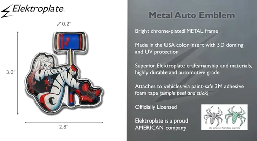 Miniatura 2 de Elektroplate Emblema de automóvil de metal cromado Harley Quinn con licencia oficial de DC Comics para automóviles, camiones y todos los Cromo
