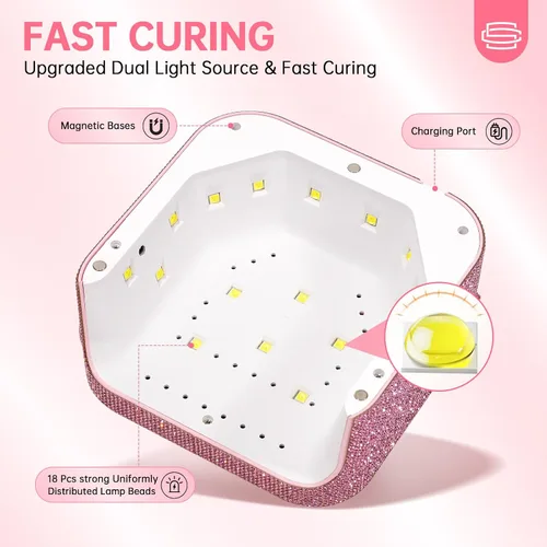 Miniatura 7 de Lámpara de uñas UV, luz UV para uñas de gel, lámpara de uñas de 48 W enchufable, mini lámpara de uñas con control táctil, sensor automático y 3
