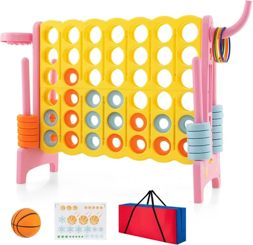 Miniatura 13 de Costzon Giant 4-in-A-Row, Jumbo 4-to-Score Giant Game w/Carrying Bag, Basketball Hoop, 42 Jumbo Rings, Quick-Release Slider, Indoor Outdoor Family