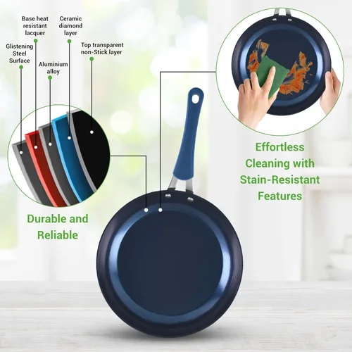 Miniatura 5 de NutriChef Juego de ollas y sartenes de 11 piezas, juego de utensilios de cocina antiadherentes con revestimiento de cerámica, asas frías al tacto