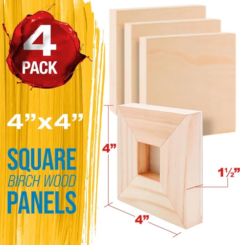 Miniatura 2 de U.S. Art Supply Paneles de madera acunados de 4 x 4 pulgadas para pintura, galería de 1-1/2 pulgadas de profundidad (paquete de 4) – Lienzos