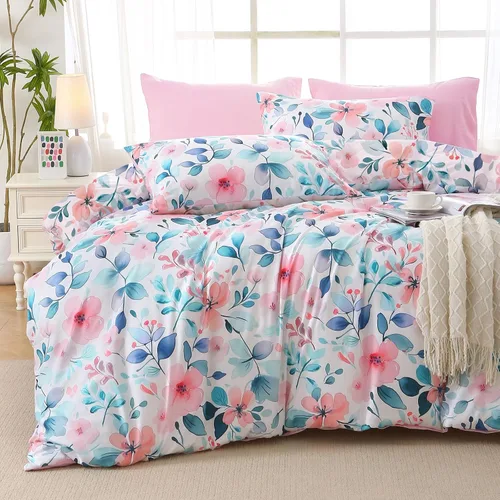Miniatura 47 de MUXHOMO Juego de edredón tamaño individual XL, elegante juego de cama con estampado floral en una bolsa, 5 piezas, ultra suave y transpirable