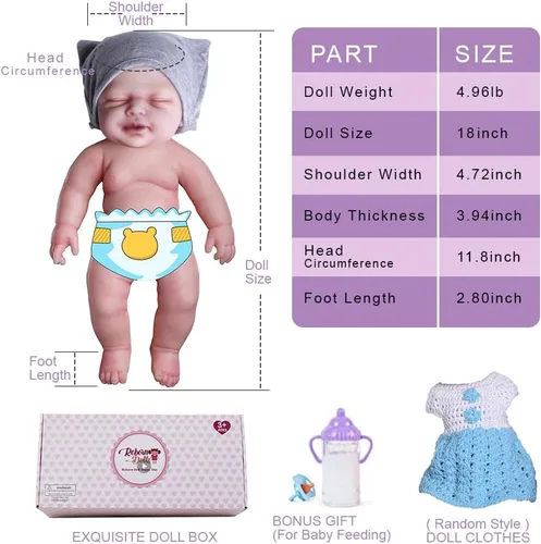 Miniatura 7 de Muñeca de bebé realista de silicona completa de 18.5 pulgadas, muñecas de bebé reborn realistas, juguete y coleccionable niña calva