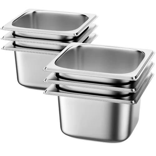 ZeroPone Paquete de 6 Bandejas de Hotel Tamaño 1/6 de 4" de Profundidad Bandeja de Mesa de Vapor Calibre 22 Anti Atasco Acero Inoxidable Bandeja de
