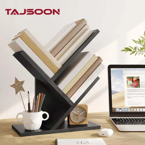 Miniatura 2 de Tajsoon Estantería de árbol de 3 niveles para libros, organizador de almacenamiento, estantería de escritorio, estantería de pie para Negro