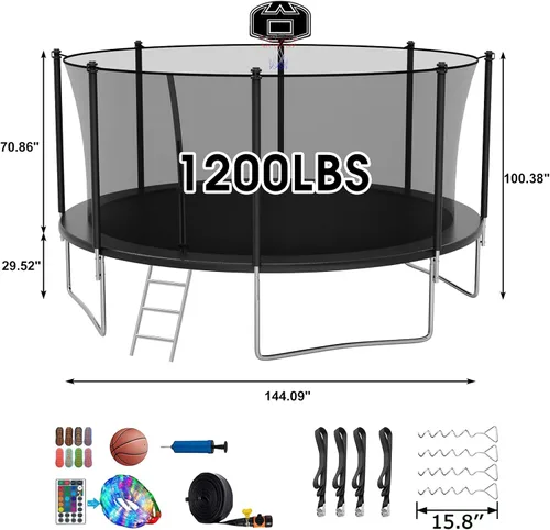 Miniatura 2 de SKYUP Tranpoline 1500LBS 16 15 14 12 10 8 FT Tranpoline for 7-10 Kids and Adults, Heavy-Duty Outdoor Tranpoline with Enclosure Net, Basketball Hoop