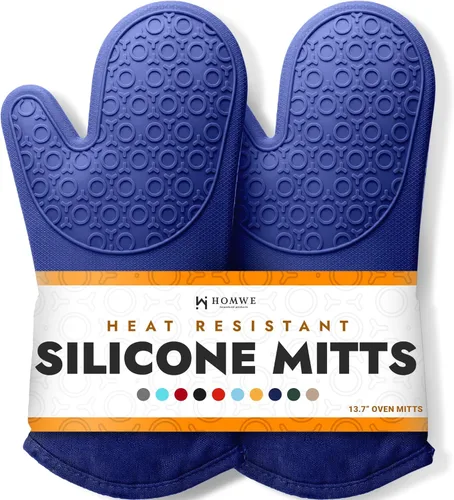 Miniatura 12 de Guantes de horno de silicona con forro de algodón acolchado – profesional resistente al calor olla de cocina soportes – 1 par 2-Turquesa