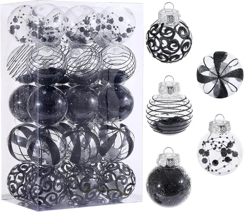 BSTCRAFT Juego de adornos navideños de 60MM/2.36 pulgadas, 30 piezas de adornos navideños transparentes negros irrompibles, bolas decorativas para