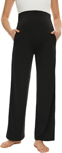 Miniatura 2 de Ecavus Pantalones de maternidad anchos y rectos para mujer, versátiles, cómodos, palazzo, elásticos, con bolsillos