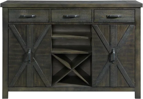 Miniatura 6 de Sunset Trading Gray Trestle - Juego de comedor de 6 piezas Mesa rectangular extensible de 96 pulgadas Servidor con estante para vino Madera