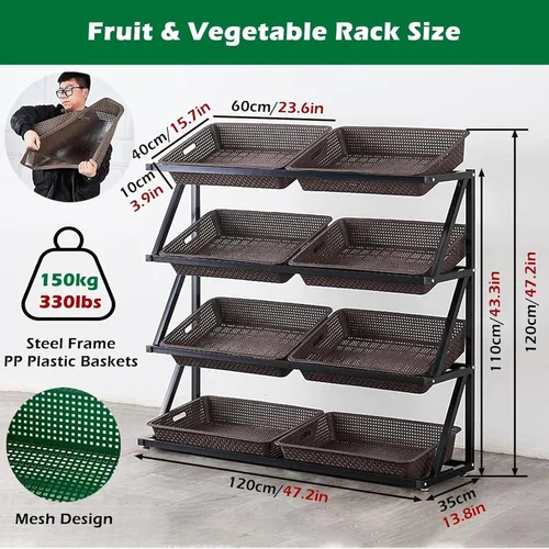 Miniatura 2 de Shelves 4/5 Tier Commercial Supermarket Fruit Rack Vegetable Shelf, Retail Display Rack, Large Capacity Snack Storage Basket for Pantry/Retail Nero