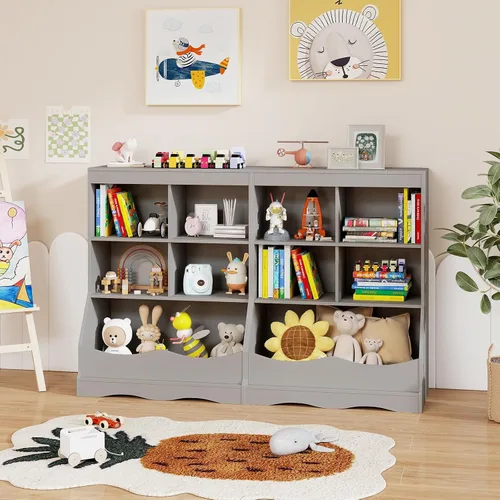 Miniatura 6 de Costzon Organizador de almacenamiento de juguetes, estantería infantil de 5 compartimentos con estribo y dispositivos antivuelcos, estantería