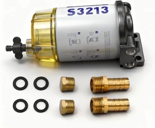 S3213 Filtro Separador de Agua de Combustible para Yamaha Mercury Racor Suzuki Fuera de Borda con Tazón y Conexiones de Barb de 3/8" y NPT de 1/4"
