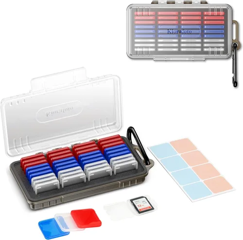 Funda para tarjetas SD de 36 ranuras con 36 fundas individuales de plástico transparente para 36 tarjetas SD SDXC SDHC, resistente al agua,