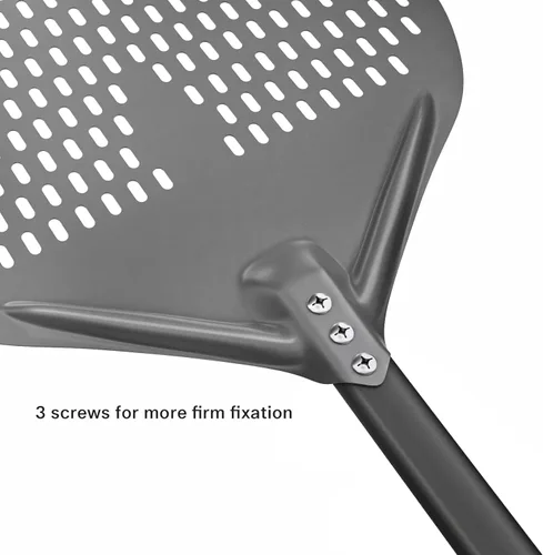 Miniatura 5 de G.a HOMEFAVOR Cáscara de pizza perforada de 14 x 17 pulgadas, 35 pulgadas en total, rectangular de aluminio para torneado de pizza con mango