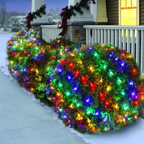 Miniatura 4 de Efunly Red de luces LED de Navidad para arbustos al aire libre, 100 LED de 5 x 5 pies, impermeable, 8 modos de luces de malla conectables