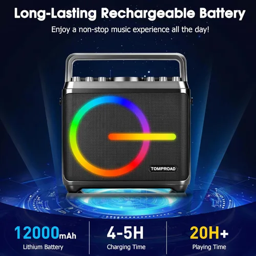 Miniatura 5 de Máquina de karaoke, altavoz Bluetooth con 2 micrófonos inalámbricos, amplificador de voz portátil, sistema PA para adultos y niños con luces LED