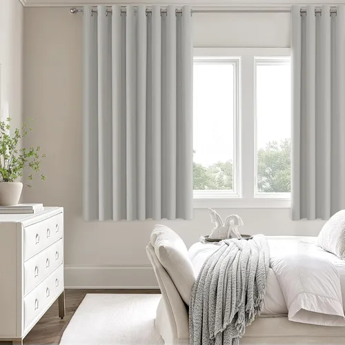 Miniatura 63 de ChrisDowa Cortinas 100% Opacas de Abedul Sólido de 45 Pulgadas de Largo, 2 Paneles para Dormitorio y Sala de Estar, Estilo Granja Oscurecedoras
