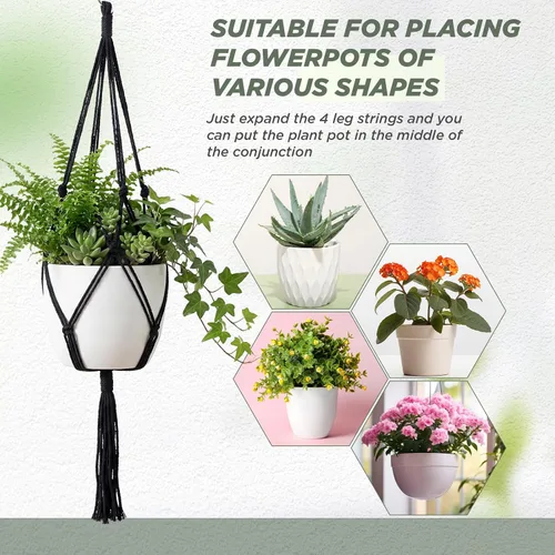Miniatura 5 de EBOOT Paquete de 3 cuerdas grandes de macramé para colgar plantas de 33, 41, 48 pulgadas, para colgar macetas para decoración de interiores