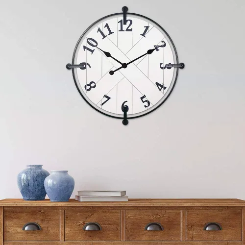 Miniatura 6 de Presentime & Co Farmhouse Series - Reloj de puerta de granero, 24 pulgadas, silencioso, sin ticks, hierro forjado sólido con diseño Shiplap