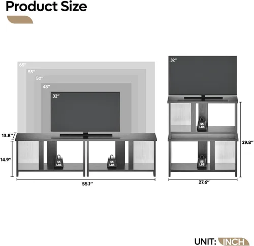 Miniatura 2 de Pinmoco Soporte de TV LED para televisores de hasta 65 pulgadas, extensible uno al lado del otro o apilable, con almacenamiento, consola de TV Negro