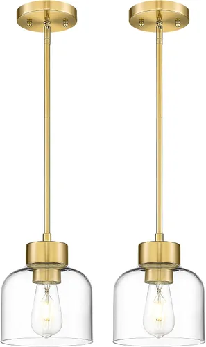 Miniatura 14 de Luces Colgantes Negras para Isla de Cocina, Accesorios de Luces Colgantes de 7" con Pantalla de Vidrio Transparente, Iluminación Colgante Moderna
